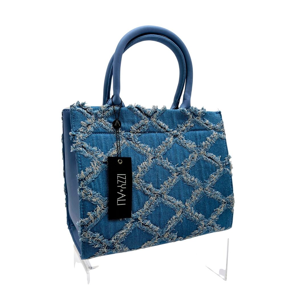 Chic Nova Distressed Diamond Denim Vegan Satchel Handbag
